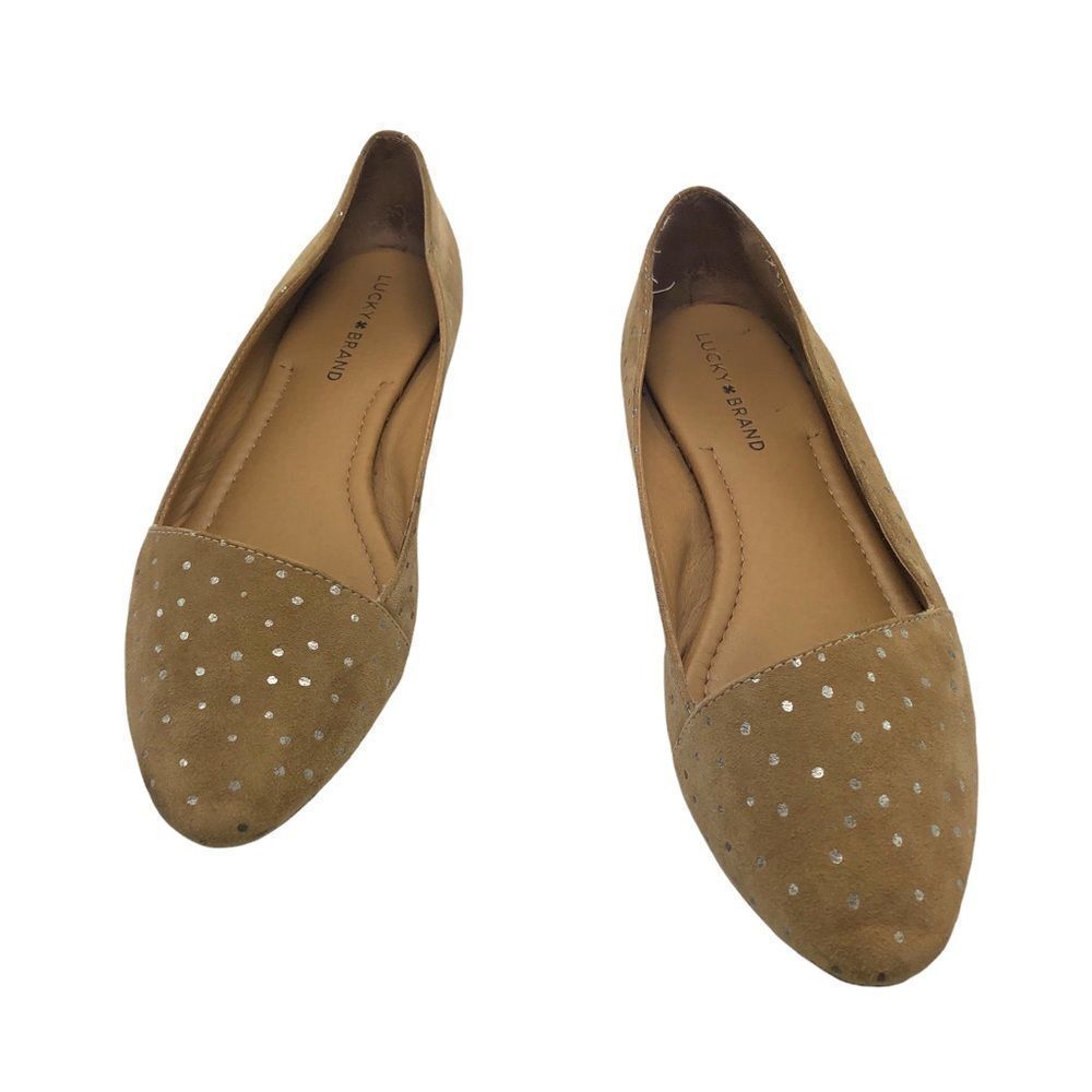 Lucky Brand Ballet Flats - LK-Archh Leather Suede, Tan Metallic, 8.5 GUC